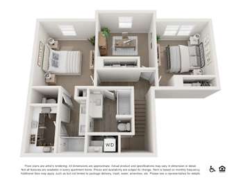 A floor plan of a house with a kitchen, living room, and bathroom.