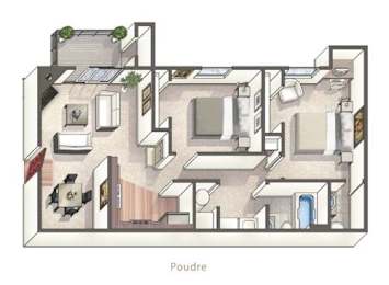 A floor plan of a Poudre apartment.