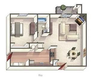 A floor plan of a home layout with a kitchen, living room, and bedrooms.