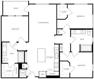 A black and white image of a house floor plan with labeled rooms.