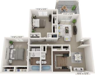 A floor plan of a small apartment with a kitchen, living room, and bathroom.