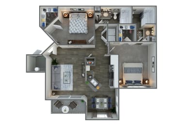 2 bedroom 2 bath floor plan  B at Vista Grove Apartments, Mesa, AZ