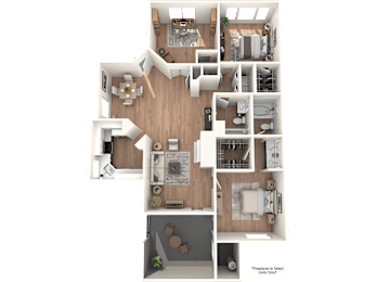 A floor plan of a two-story home with a living room, dining room, kitchen, and multiple bedrooms.