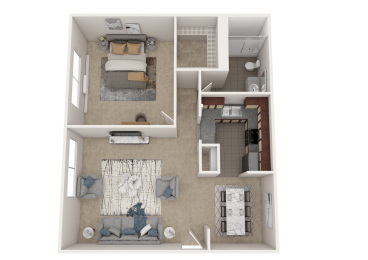 a 3d floor plan of a bedroom with a bathroom