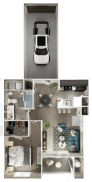 a rendering of the interior of a house with a car in the garage at The Quarry Alamo Heights, San Antonio, 78209