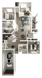 a floor plan of a 3 bedroom apartment at The Quarry Alamo Heights, San Antonio, TX, 78209