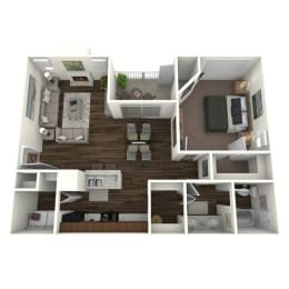 a 3d rendering of our 1 bedroom apartment at princeton court apartments in dallas at The Quarry Alamo Heights, San Antonio