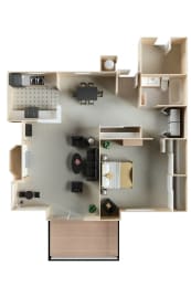 a 3d drawing of a floor plan of a house