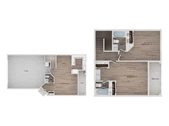 Two bedroom two and half bath floor plan image