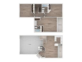 A diagram of a house layout with three bedrooms and a garage.