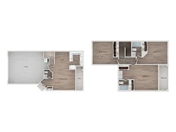 Three bedroom two and half bath floor plan image