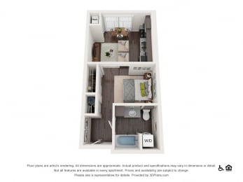 Studio 486 Sq.Ft.Floor Plan at Riverwalk, Eugene, Oregon, 97401