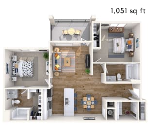 2 bed 2 bath 1051 sf
