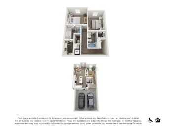 Plan 4A_TH Combined Floor Plan at San Carlo Townhomes, California