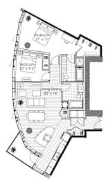 A black and white image of a floor plan for a house.