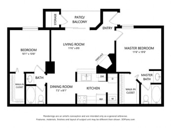 2 bed 2 bath 925 sq ft floorplan layout