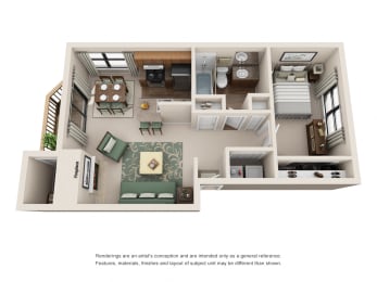 1 Bed 1 Bath Floor Plan at Sorrento Bluff, Beaverton, OR