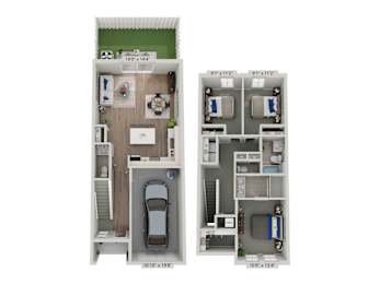 A diagram of a house layout with dimensions.