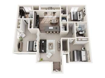 A floor plan of a house with a kitchen, living room, and two bedrooms.