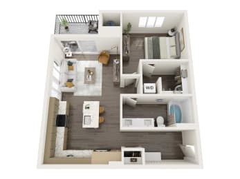 a 3d floor plan of a home with a bedroom and a living room