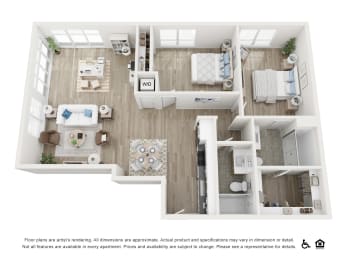 Two Bedroom Floor Plan  at The LC, Los Angeles, California