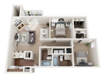 a 3d drawing of a house with a bedroom