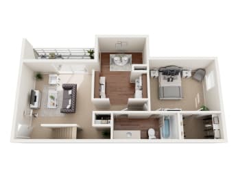 a 3d rendering of a103103 1 bedroom floor plan