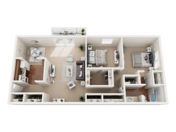 a 3d floor plan of a studio apartment