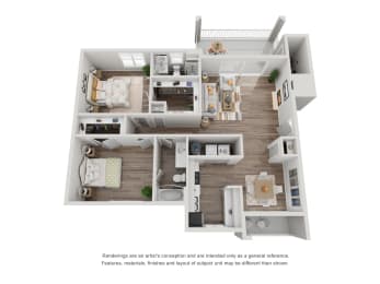 bedroom floor plan an opens up concept in this design at The Madison at Adams Farm, Greensboro North Carolina