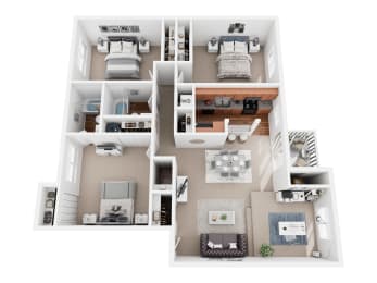 a 3d floor plan of a house with a bedroom and a living room