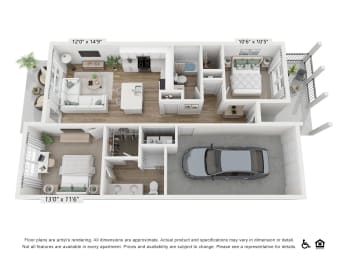Floor Plan  2 bedroom 3d floor plan