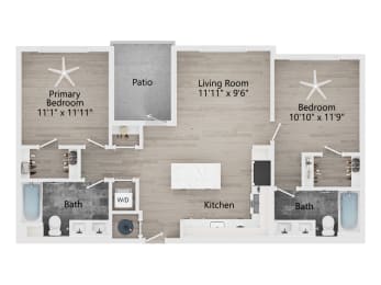 a floor plan of a living room with a bedroom and a kitchen