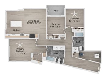 the floor plan 2 bedroom with 2 baths 1190 sq