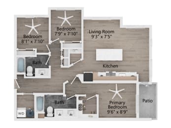 a floor plan of a living room with a bedroom and a kitchen