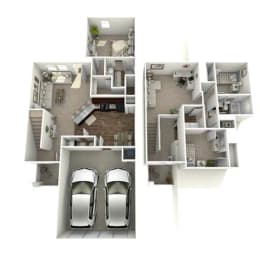a floor plan of a house with two cars