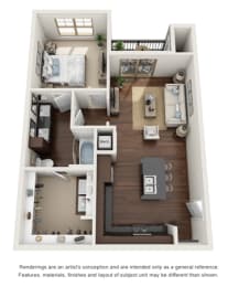 a 3d drawing of a 1 bedroom floor plan  hero image