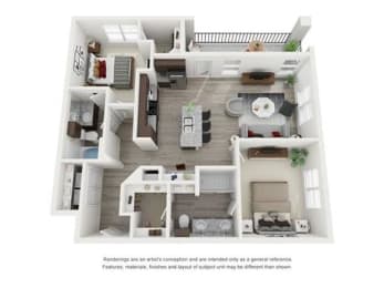 2 Bed Floorplan at The Gregory Apartments, Porter, TX, 77365