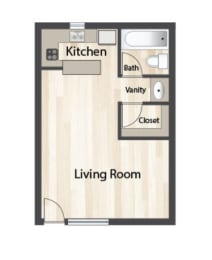 Urban 188 Studio Floor Plan at Crosstown Phoenix, Arizona, 85015