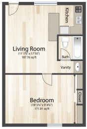 Urban 96 1 bedroom Floor Plan at Crosstown Phoenix, Phoenix, 85015