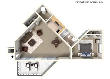 3d floorplan at Village Square, La Jolla