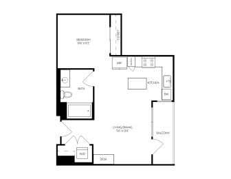 a floor plan of a bedroom apartment at VORA LUX, San Diego