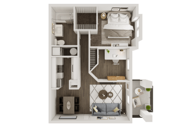 a floor plan of a bedroom with a bed and a bathroom