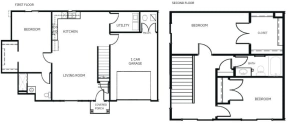 a floor plan of a house with three bedrooms and two bathrooms