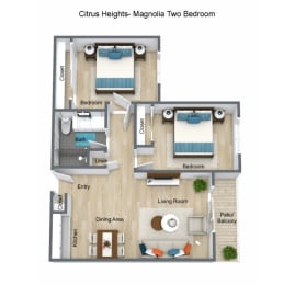 Two Bedroom 1 bath at The Crest at Citrus Heights Apartments, Citrus Heights, CA,95621