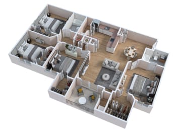3d floor plan of a home with a bedroom and a living room