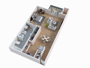 a floor plan of a house with a bedroom and living room