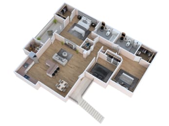 a 3d floor plan of a home with a bedroom and a living room