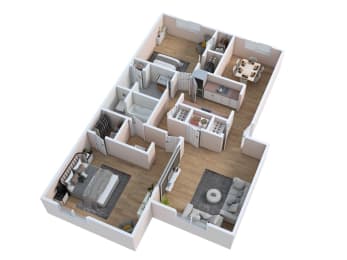 3d floor plan of a 2100 sq ft home
