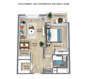 one bedroon with closet floor plan