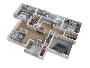 a 3d floor plan of a house with a bedroom and a living room